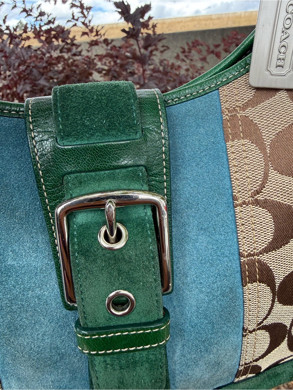 Coach Green, Tan & Blue Signature Canvas Shoulder Bag - Picture 4 of 7
